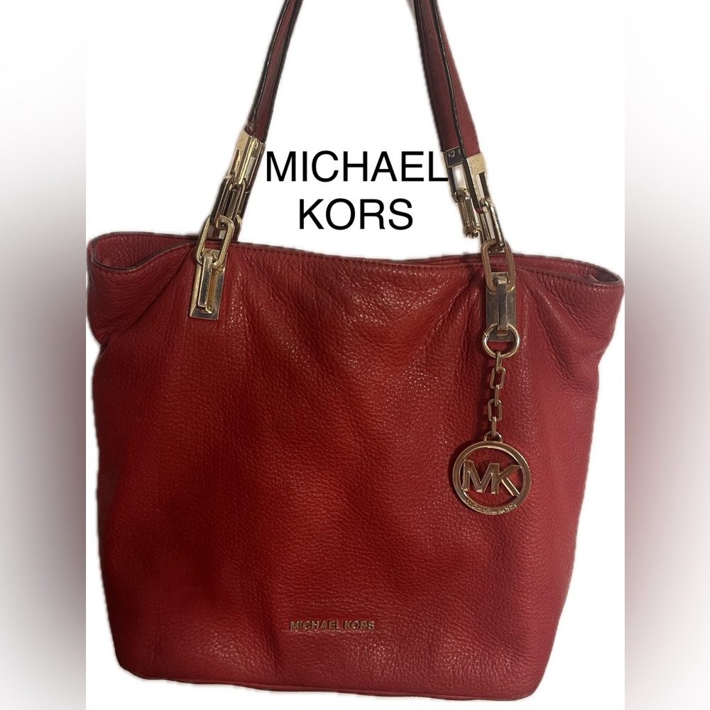 Michael Kors Brooke Leather Tote With Shoulder Strap Red